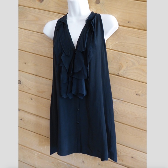 Vince. Black Ruffle V-neck Silk Blend Blouse Sleeveless Top XS - Picture 2 of 7
